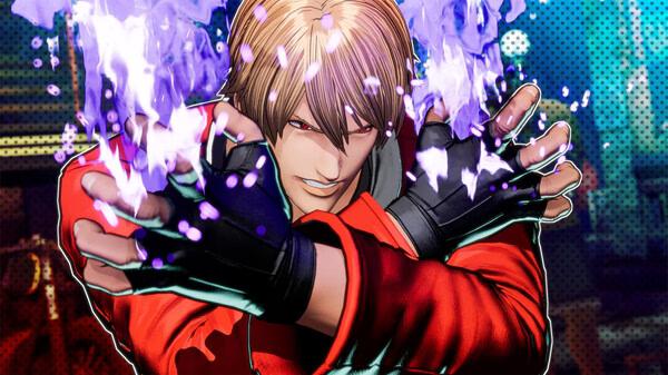 Screenshot from FATAL FURY: City of the Wolves showing a character in a red outfit unleashing a glowing purple energy attack.