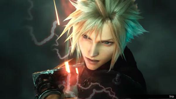 FINAL FANTASY RESONANCE screenshot showing a blonde spiky-haired swordsman surrounded by lightning and red glowing effects.