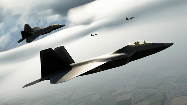 Fighter jets flying in formation above clouds in a Broken Arrow game screenshot.