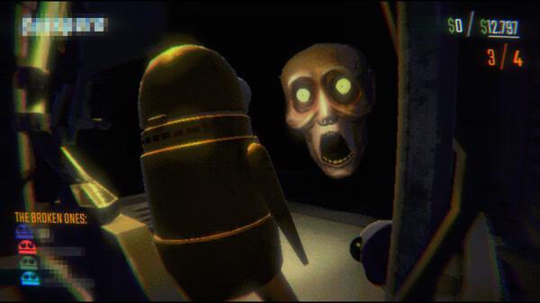 Screenshot from the game R.E.P.O. shows a robot in a dark room, with game stats and a list titled "The Broken Ones" on the screen.