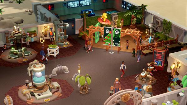 Screenshot from Two Point Museum showing a bustling exhibit area with visitors and interactive displays.