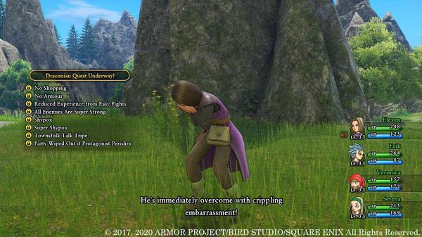 Screenshot from DRAGON QUEST® XI S: Echoes of an Elusive Age™ - Definitive Edition showing a character doubled over in embarrassment.