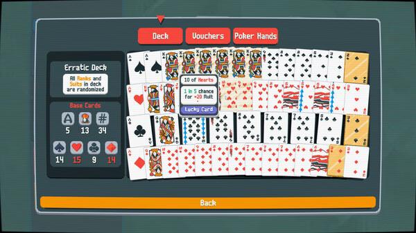Balatro screenshot: A card game interface displaying various decks, including base cards and poker hands.