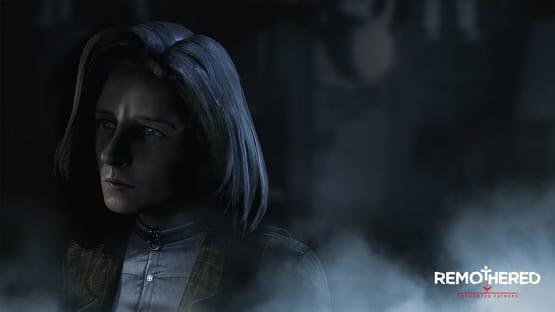 Screenshot from Remothered: Tormented Fathers showing a character with shoulder-length hair amid a misty, dark setting.