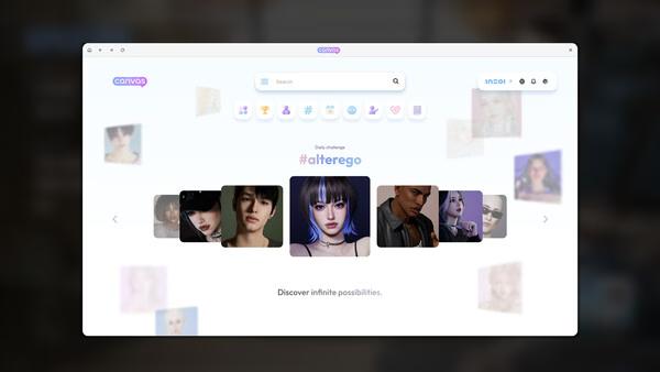 Screenshot of the inZOI game interface showing user profile cards under the hashtag #alterego challenge.