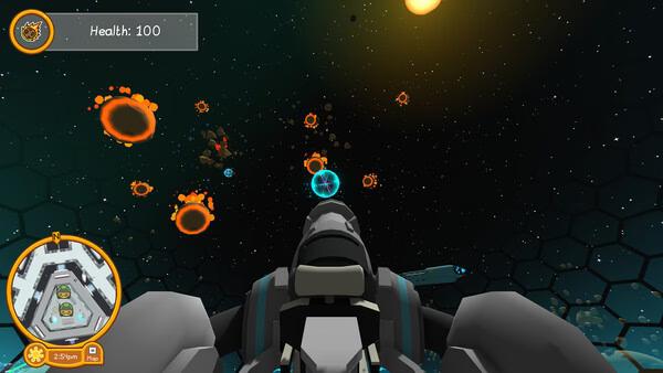 A Wobbly Life screenshot showing a spaceship navigating through asteroids in outer space with health status displayed.
