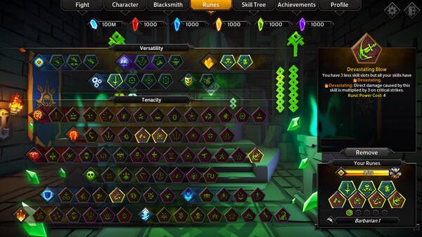 Screenshot of Soulstone Survivors game showing rune selection menu with various colorful runes and a highlighted ability description.