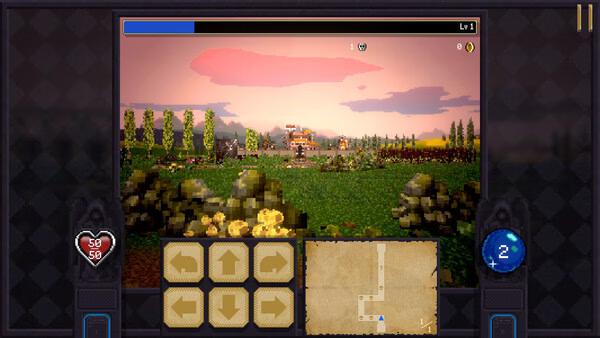 Screenshot from Vampire Crawlers: The Turbo Wildcard from Vampire Survivors showing a character in a grassy field with a map and controls visible.