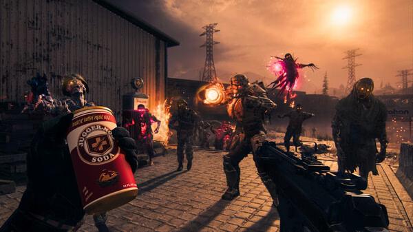Call of Duty: Modern Warfare III screenshot showing players battling against zombies in a warehouse area with intense action.