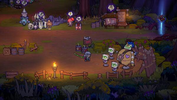 Screenshot from Lost Castle 2 showing a player character facing a group of enemies in a colorful forest setting.