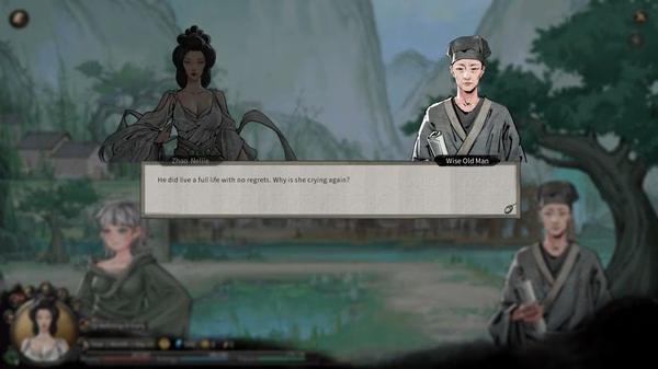 Tale of Immortal screenshot: A dialogue scene with a Wise Old Man speaking to a character in a serene village setting.