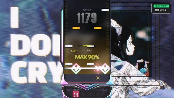 DJMAX Respect V screenshot featuring a gameplay interface with combo score "1179" and "MAX 90%" accuracy displayed.