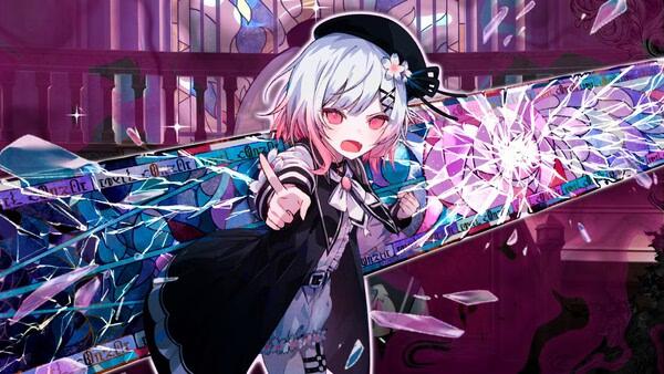 Screenshot from Magical Girl Witch Trials showing a character casting a spell, surrounded by fragmented magical effects.