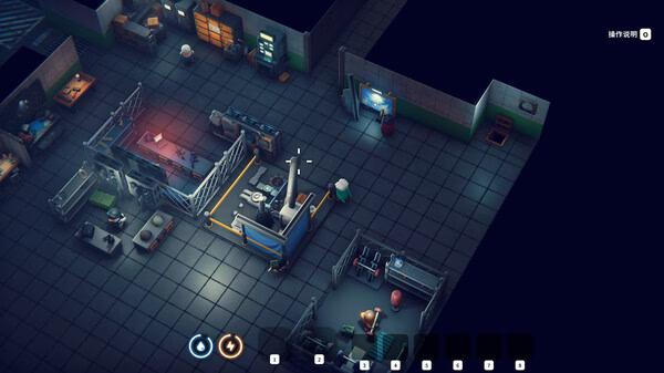 Escape From Duckov screenshot: A character navigates a dimly lit, industrial room with machinery and control panels.