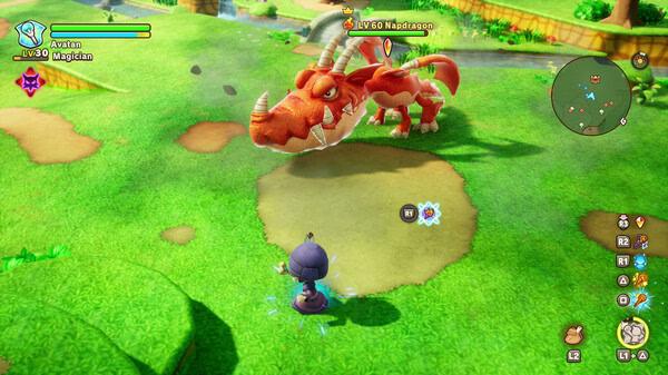 Screenshot from FANTASY LIFE i: The Girl Who Steals Time shows a character, Avatan, facing a Level 60 Naddragon on grassy terrain.