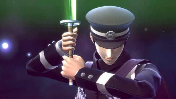 A screenshot from RAIDOU Remastered: The Mystery of the Soulless Army featuring the protagonist holding a glowing green sword.
