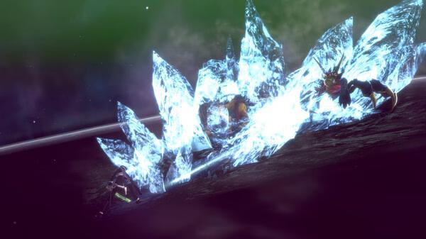 Screenshot from RAIDOU Remastered: The Mystery of the Soulless Army showing a character battling enemies amidst icy crystal formations.