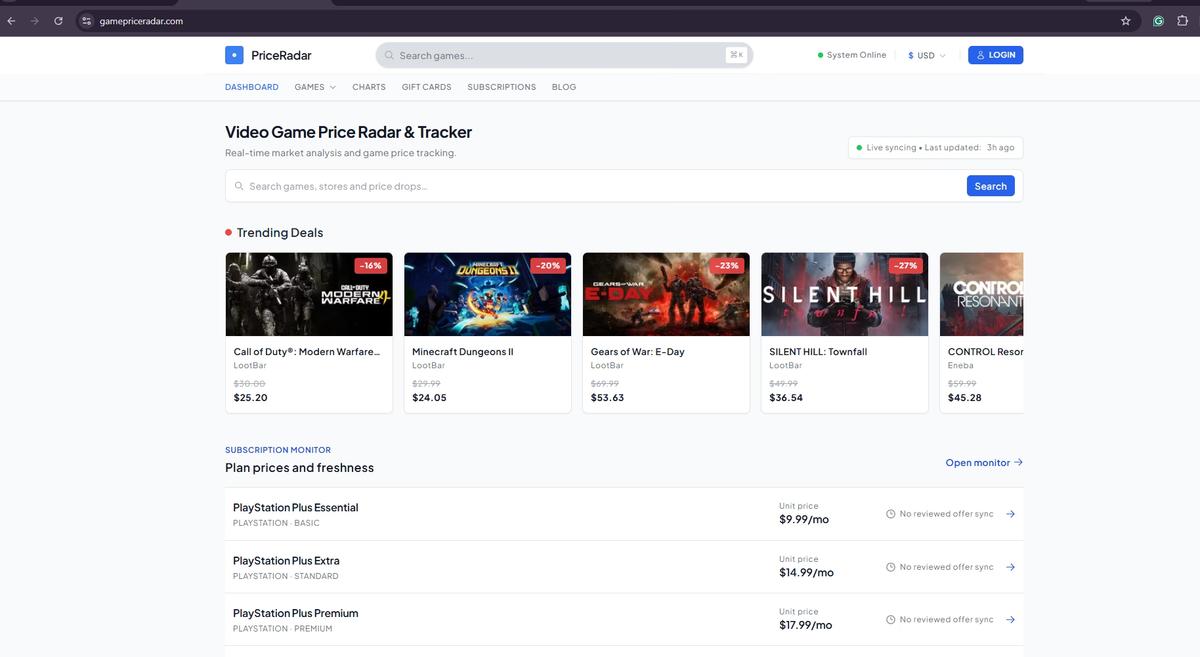 Gamepriceradar Platform