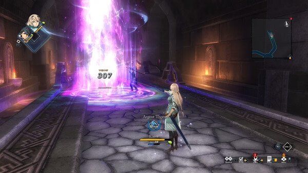 A character casts a spell in a dungeon, emitting purple light, in this screenshot from The Legend of Heroes: Trails through Daybreak II.
