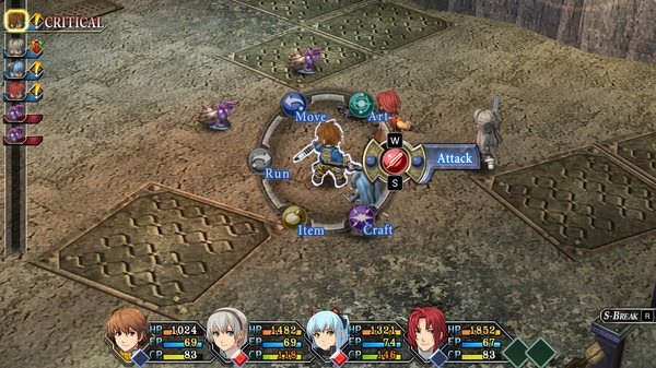Screenshot from 'The Legend of Heroes: Trails from Zero' showing a battle menu with characters ready to attack enemies.