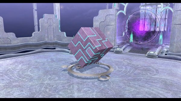 Screenshot from The Legend of Heroes: Trails into Reverie showing a large purple cube in a mystical, ornate stone chamber.