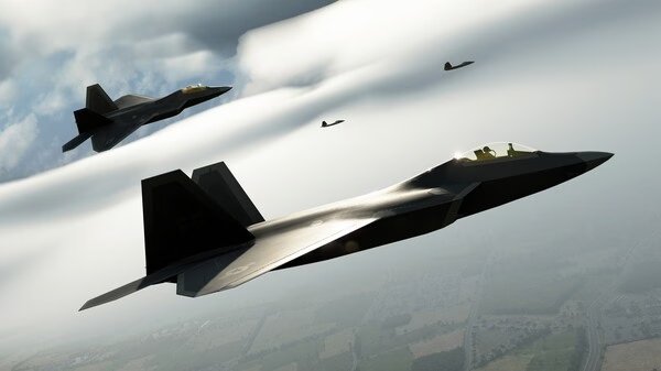 Fighter jets flying in formation above clouds in a Broken Arrow game screenshot.