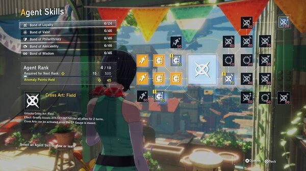 A screenshot from Digimon Story Time Stranger shows an agent skill menu with various skills and ranks displayed on screen.