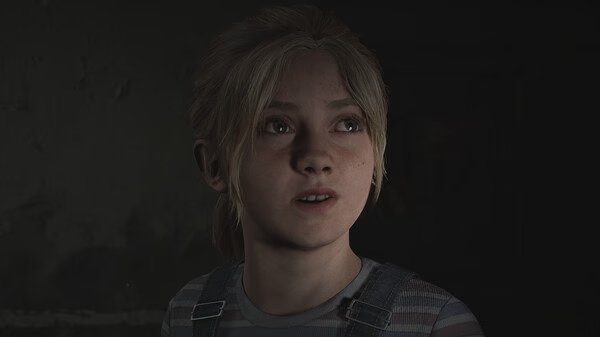 A Silent Hill 2 screenshot shows a character wearing a striped shirt and overalls against a dark, eerie background.