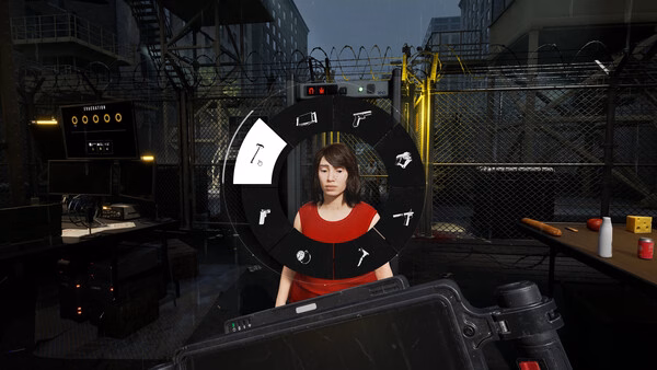 Screenshot from Quarantine Zone: The Last Check showing a player in a red shirt accessing the weapon selection menu.