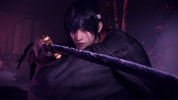 Nioh 3 with Pre-purchase Bonus screenshot: A warrior with a sword in a defensive stance, set against a dark, moody background.