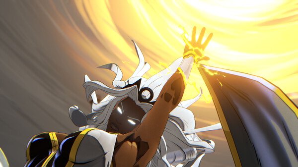 Screenshot from MARVEL Tōkon: Fighting Souls showing a character with glowing eyes and hand, summoning a swirling golden energy.